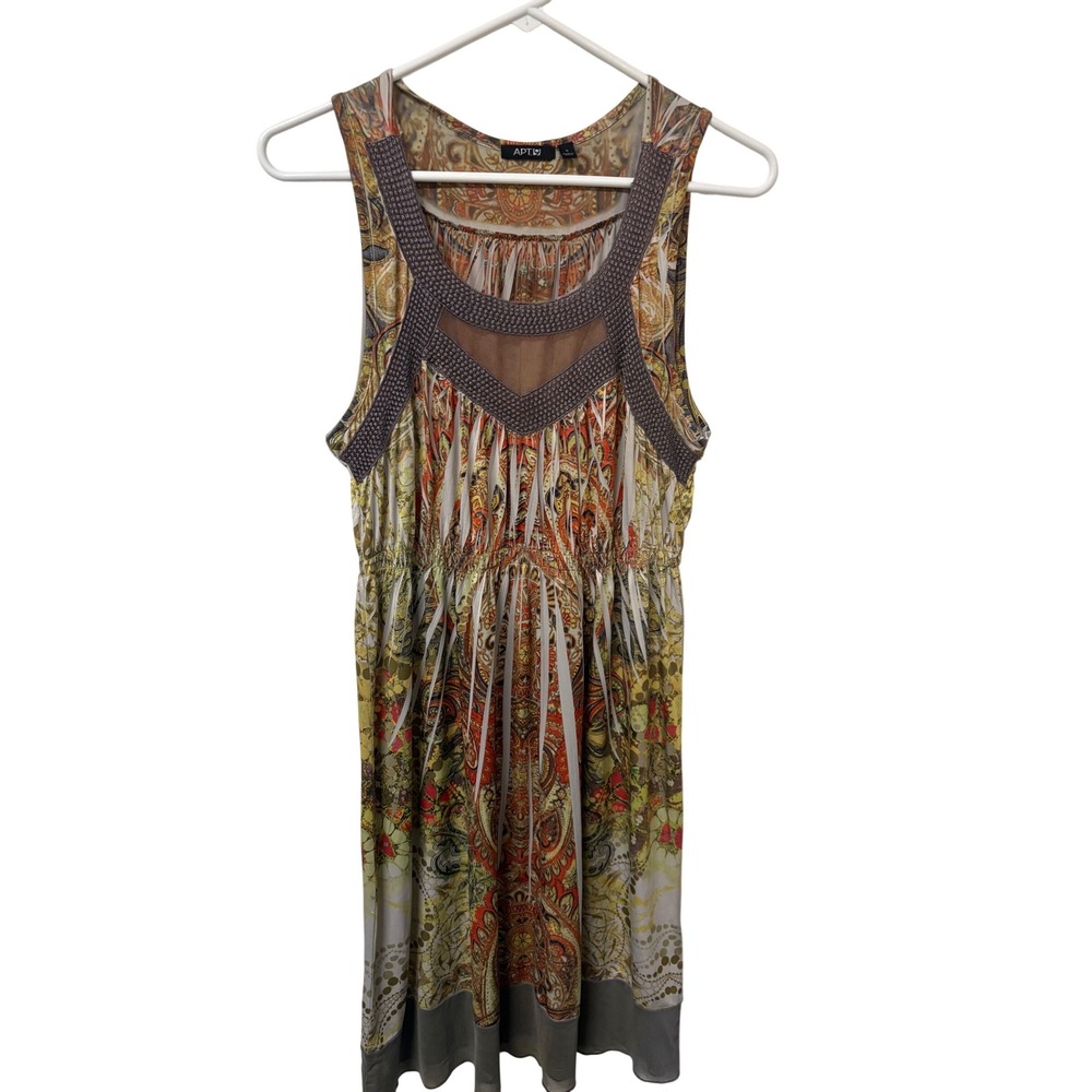 Boho Hippie Paisley Festival Free Spirit Smocked Flowy A-Line Midi Dress Small
